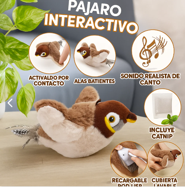 Juguete interactivo electrico para gatos pájaro sparrow
